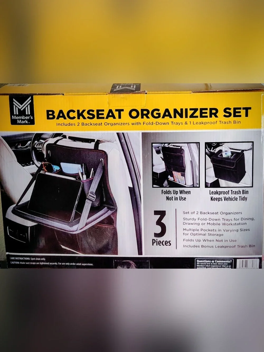 Member's Mark Black Backseat Organizer Set with Fold-Down Trays